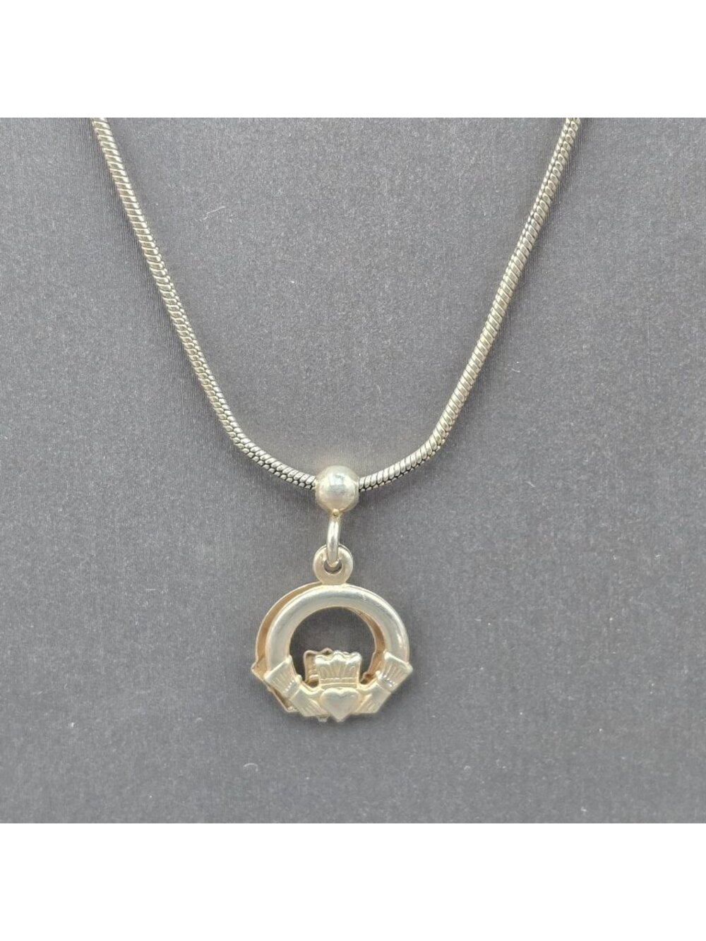 Solvar Sterling Silver Claddagh Necklace 16" Interlocking Double Charm Ireland